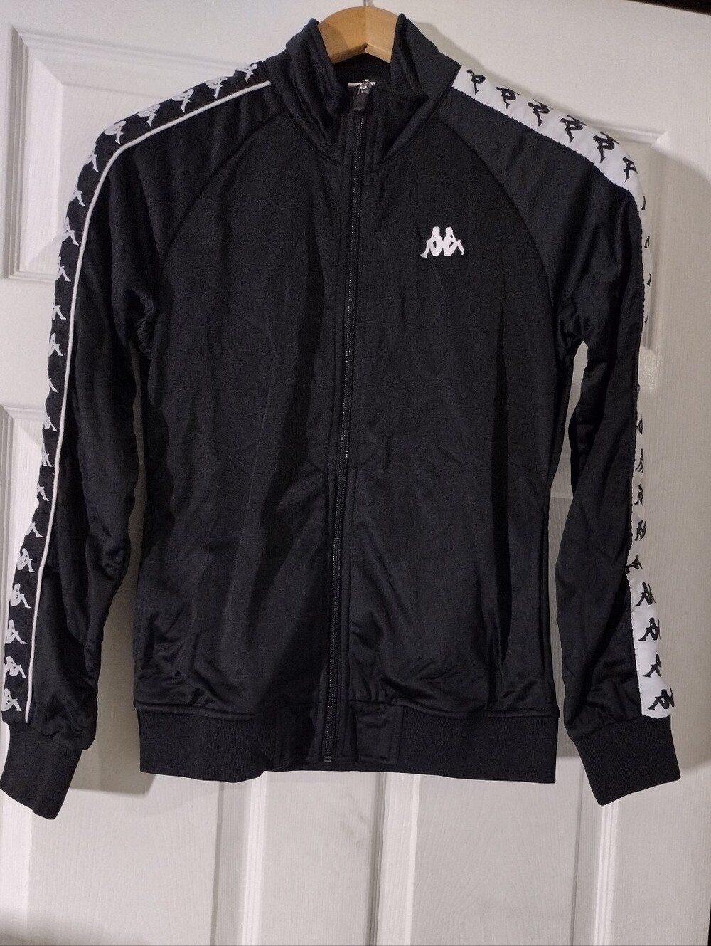Kappa Black Track Jacket with White Logo Tape Accents